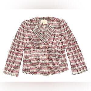 Rebecca Taylor Tweed Blazer Womens Size 4 Striped Blue & Red Cotton Blend